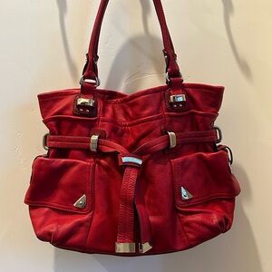 B. Makowsky Chic Red Leather Shoulder Bag
